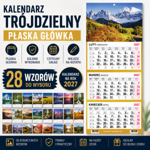 TRÓJDZIELNY 2027, ROŹNE WZORY, ŚCIENNY PŁASKA GŁÓWKA KTN2027