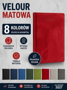 A4 DZIENNY 2027 VELOUR  RÓŻNE KOLORY 